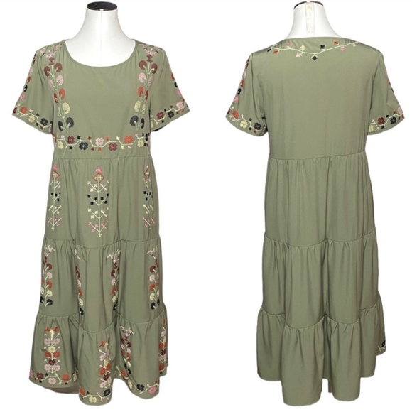 CURVEDREAM Floral Embroidery Tiered Midi Dress - Picture 2 of 11